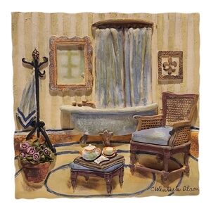 C. Winterle Olson Raised Textured Relief Art Tile Wall Or Shelf Bathroom Decor